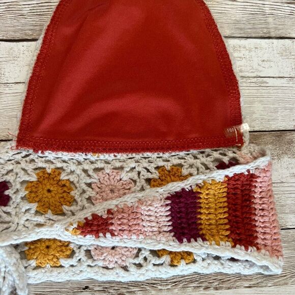 FOREVER 21 Crocheted Bikini Top XS/S Triangle Rainbow Granny Square Pink Orange - Picture 12 of 15